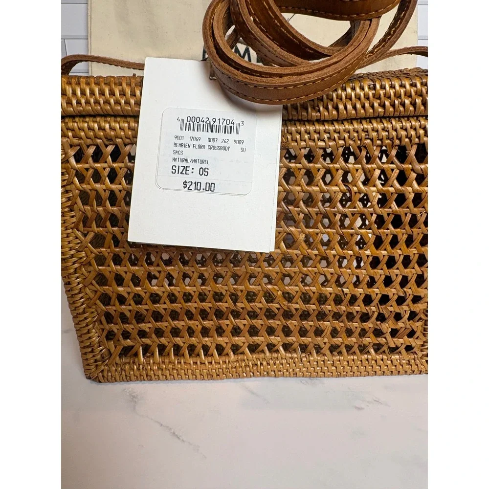 Bembien Flora Crossbody Bag‎ Natural Rattan Woven Box Bag Handmade Bali New